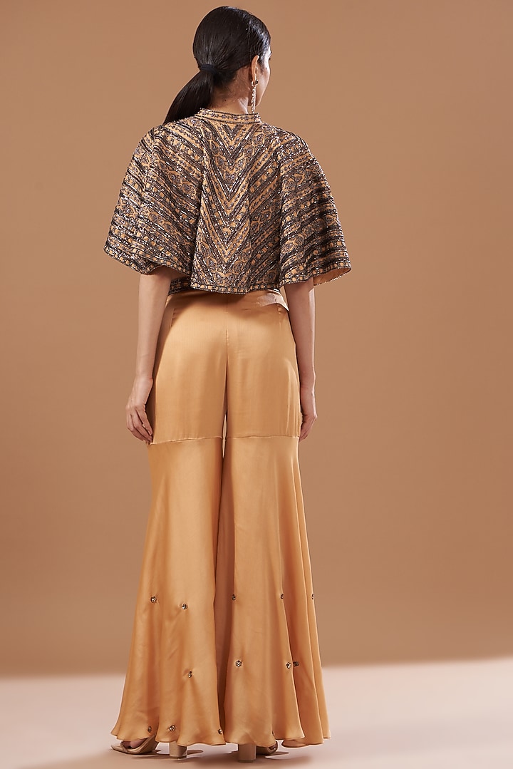 Rose Gold Satin Chiffon Hand Embroidered Cape Set by Bohame at Pernia's Pop Up Shop