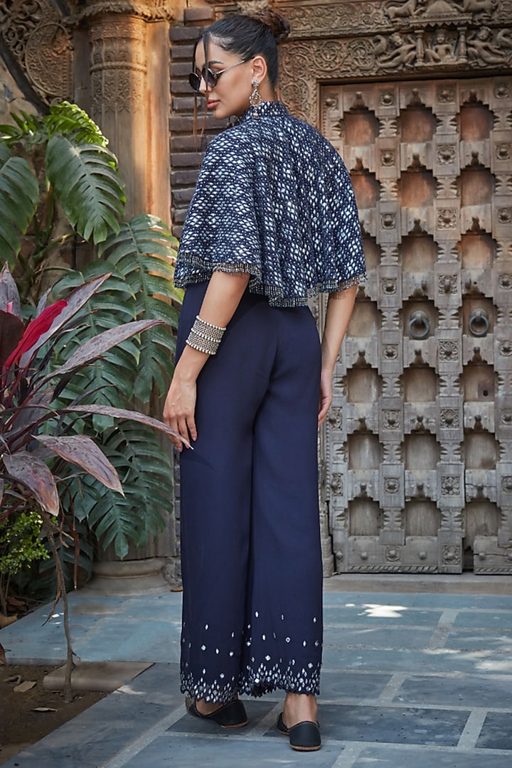 Navy Blue Georgette Chikankari Embroidered Cape Set by Bohame at Pernia's Pop Up Shop