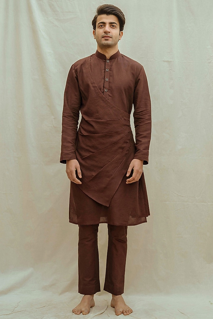 Brown Cotton Linen Kurta Set by Bohame Men at Pernia's Pop Up Shop