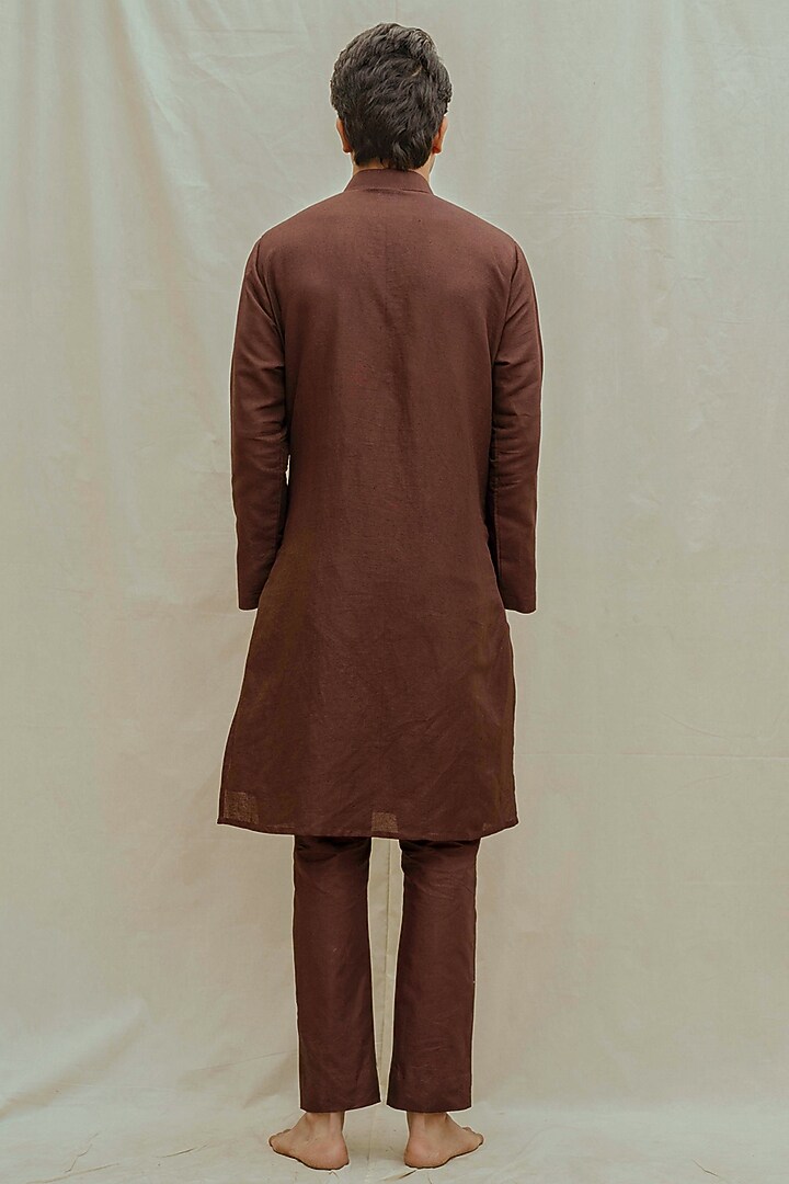 Brown Cotton Linen Kurta Set by Bohame Men at Pernia's Pop Up Shop