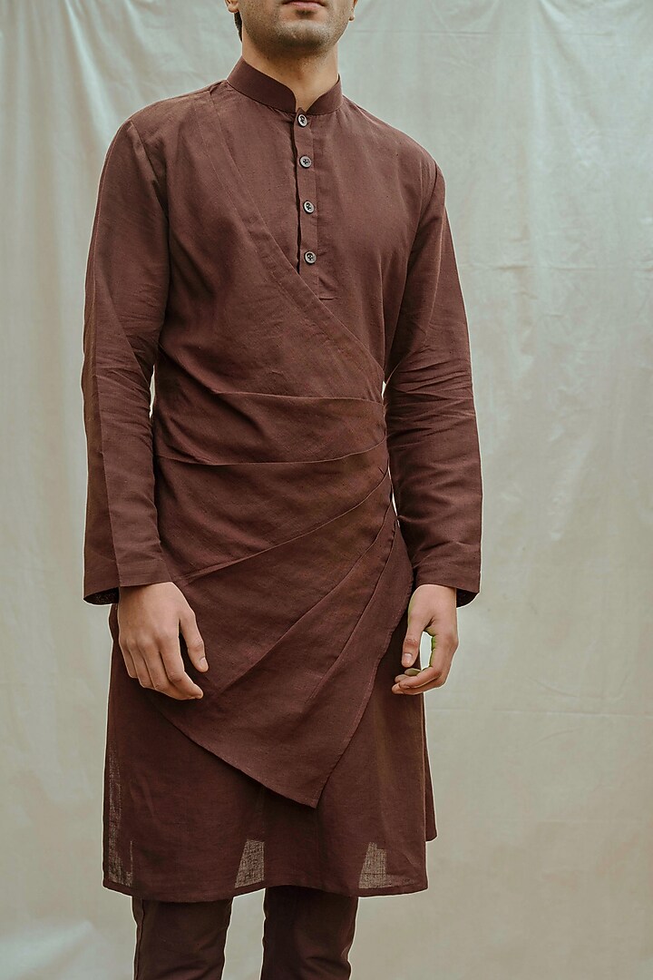 Brown Cotton Linen Kurta Set by Bohame Men at Pernia's Pop Up Shop