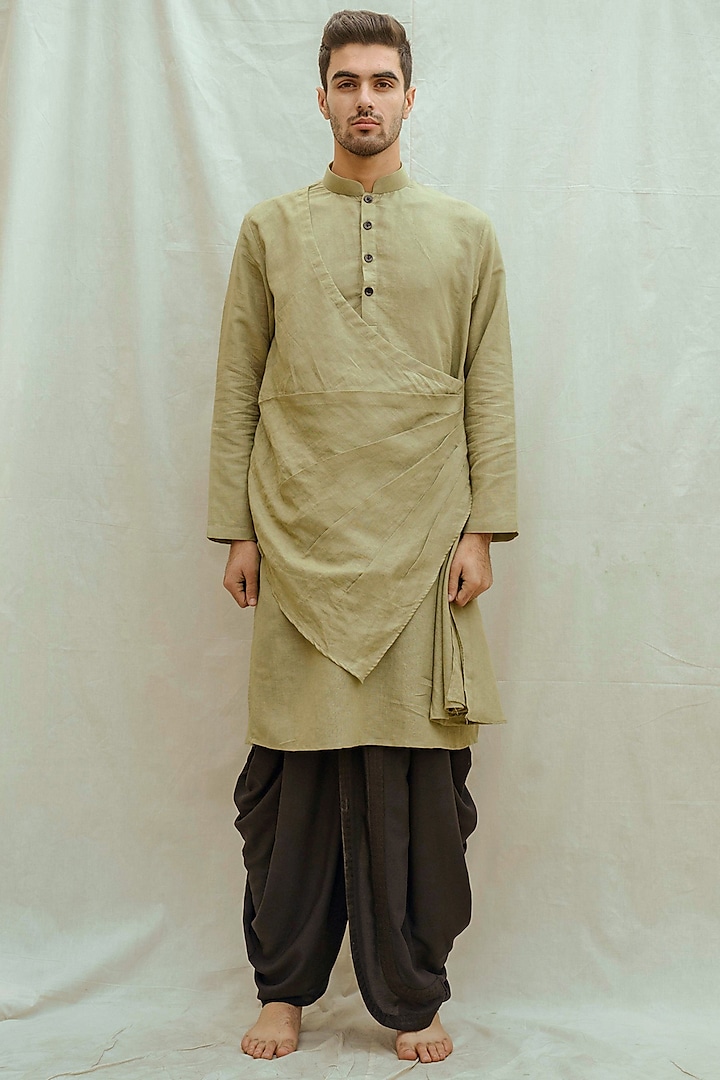 Green Cotton Linen Kurta Set by Bohame Men at Pernia's Pop Up Shop