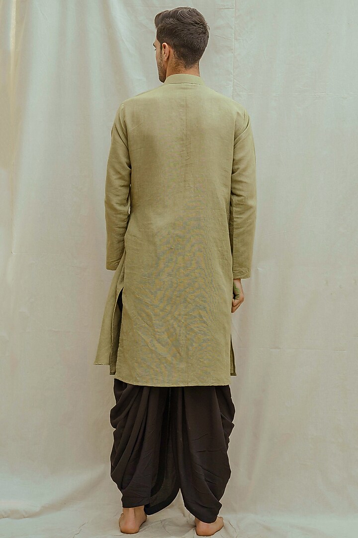 Green Cotton Linen Kurta Set by Bohame Men at Pernia's Pop Up Shop