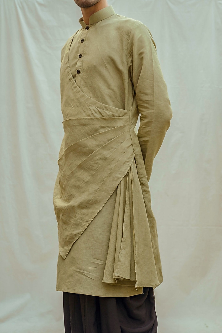 Green Cotton Linen Kurta Set by Bohame Men at Pernia's Pop Up Shop