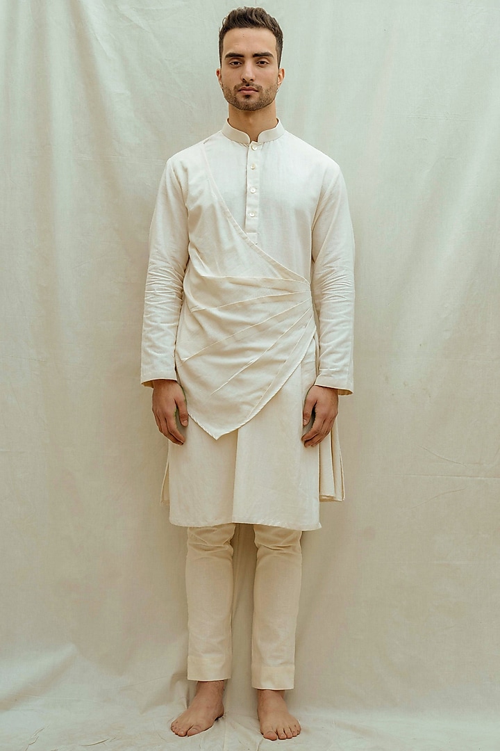 Off White Cotton Linen Kurta With Pants by Bohame Men at Pernia's Pop Up Shop