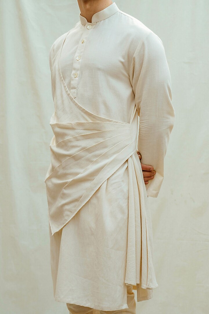 Off White Cotton Linen Kurta With Pants by Bohame Men at Pernia's Pop Up Shop