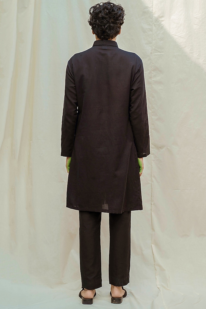 Black Cotton Linen Kurta With Pants by Bohame Men at Pernia's Pop Up Shop