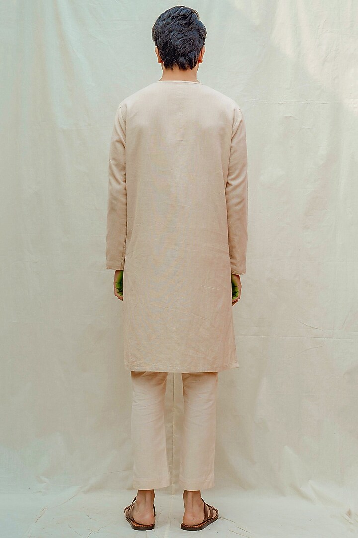 Beige Cotton Linen Kurta With Pants by Bohame Men at Pernia's Pop Up Shop