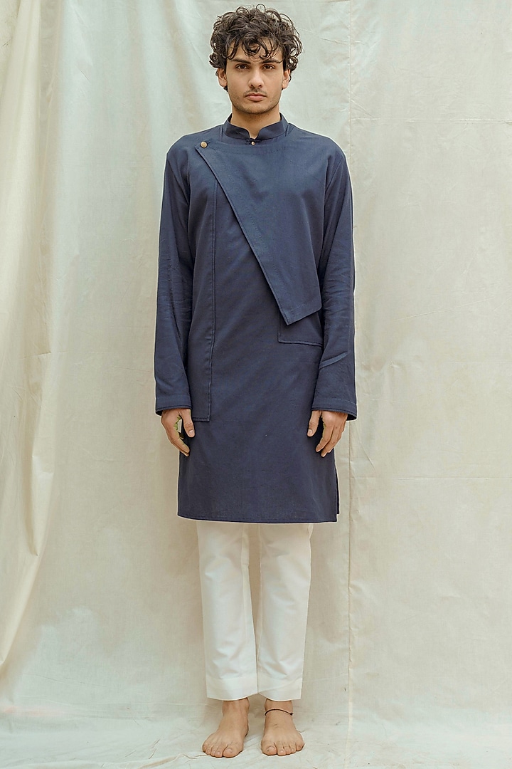 Blue Kurta With White Pants by Bohame Men at Pernia's Pop Up Shop