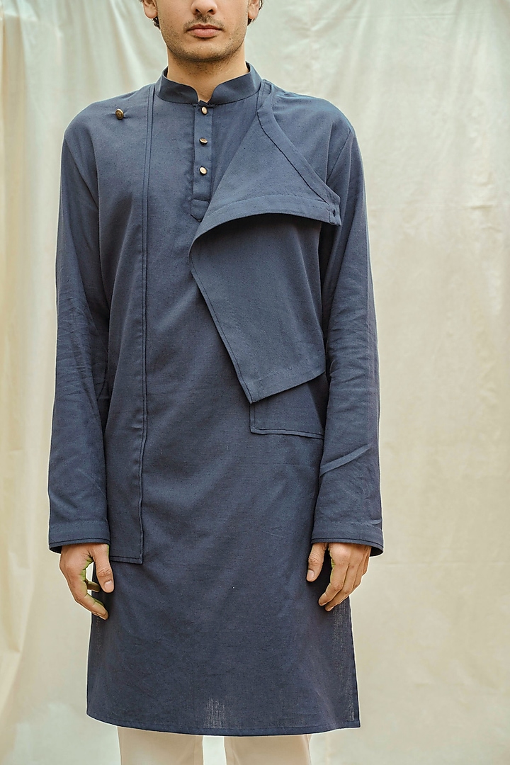 Blue Kurta With White Pants by Bohame Men at Pernia's Pop Up Shop