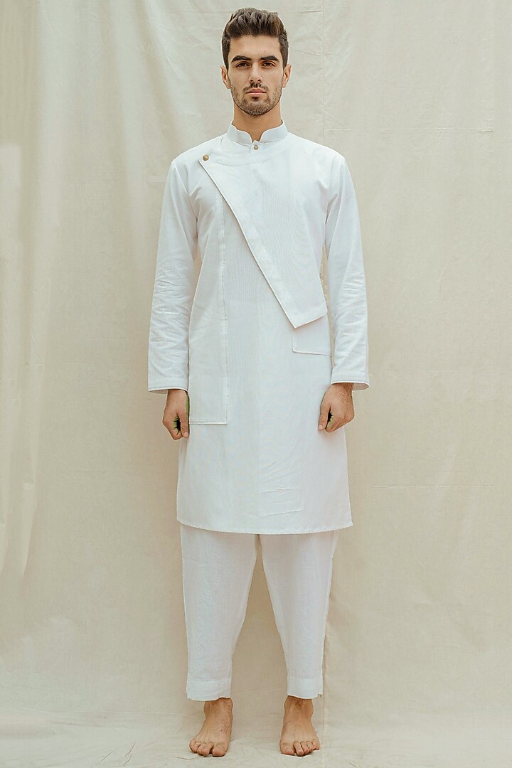 White Cotton Linen Kurta With Pants by Bohame Men at Pernia's Pop Up Shop