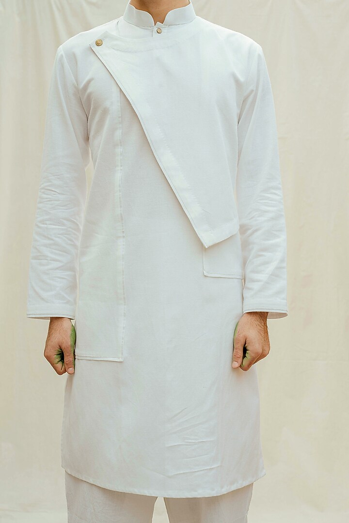White Cotton Linen Kurta With Pants by Bohame Men at Pernia's Pop Up Shop