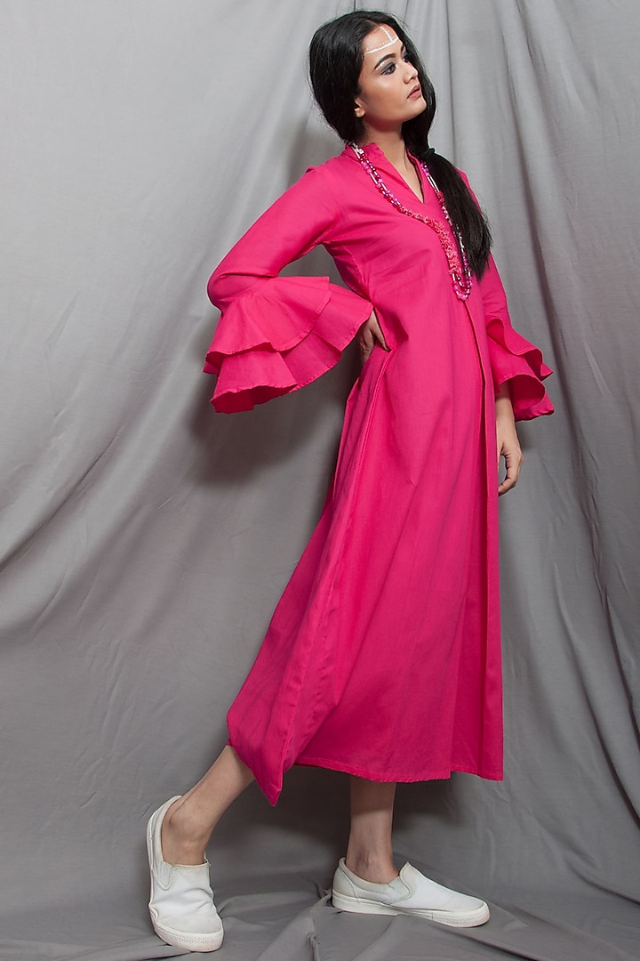 Pink Cowl Dress With Necklace by Bohame