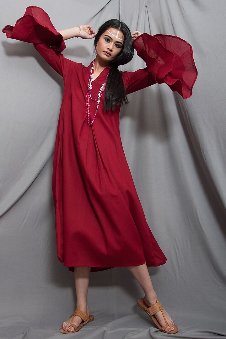 Rust Red Cowl Summer Dress With Necklace by Bohame at Pernia's Pop Up Shop