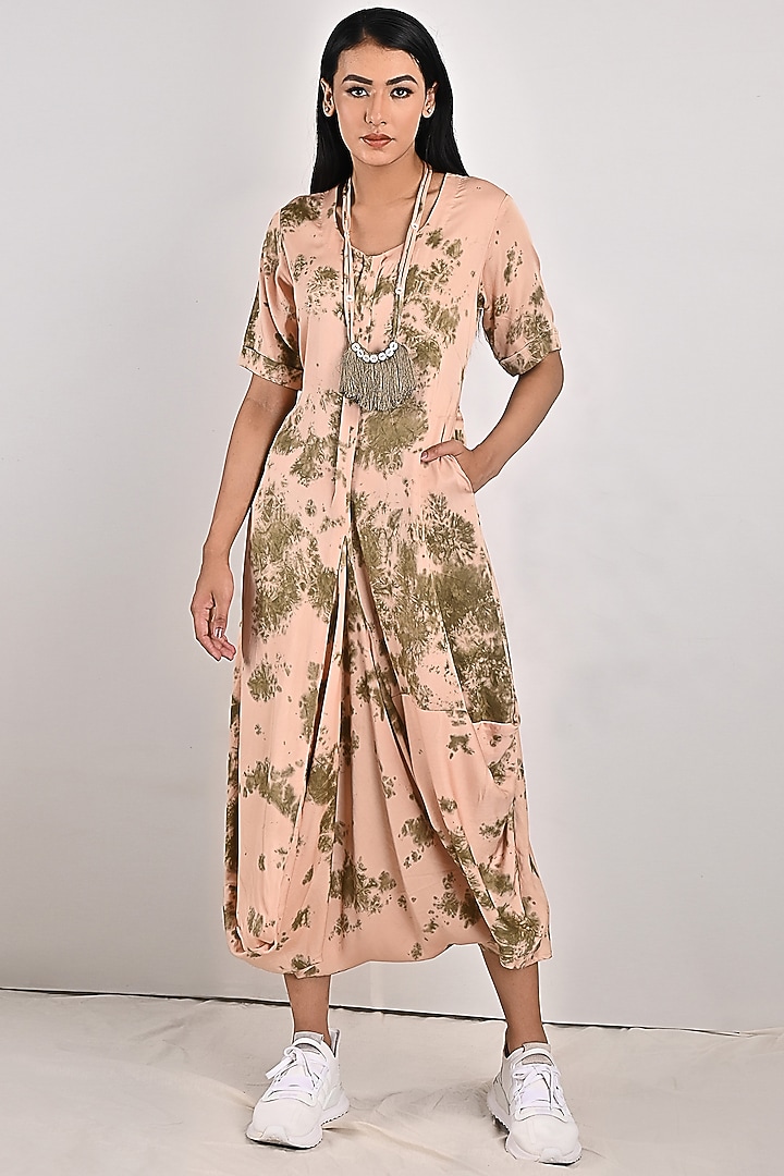 Beige Tie-Dyed Jumpsuit With Neckpiece by Bohame at Pernia's Pop Up Shop