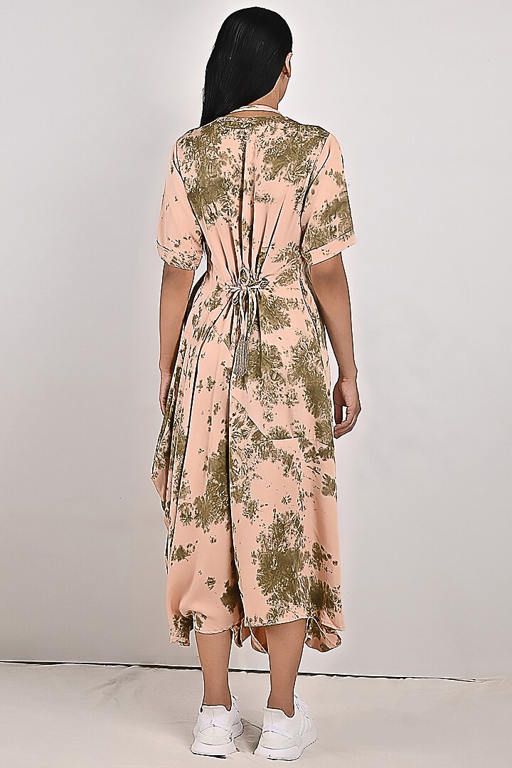 Beige Tie-Dyed Jumpsuit With Neckpiece by Bohame at Pernia's Pop Up Shop