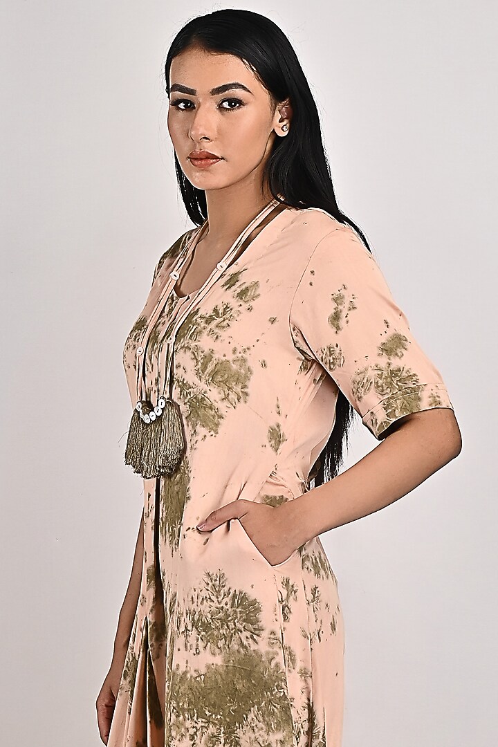 Beige Tie-Dyed Jumpsuit With Neckpiece by Bohame at Pernia's Pop Up Shop
