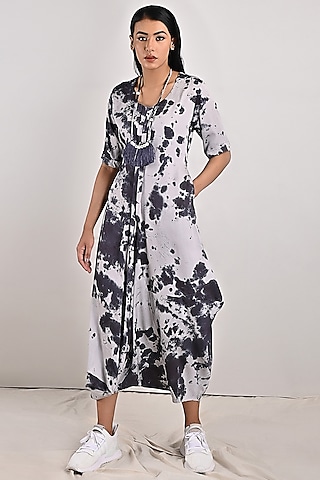 Light Grey Tie-Dyed Jumpsuit With Neckpiece by Bohame