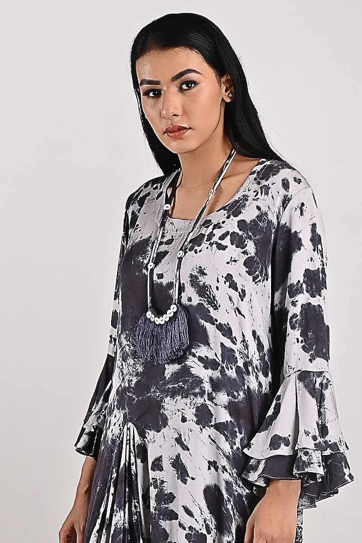 Light Grey Tie-Dyed Maxi Summer Dress With Neckpiece by Bohame at Pernia's Pop Up Shop