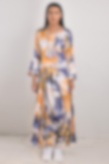 White Tie-Dyed Maxi Summer Dress With Neckpiece by Bohame at Pernia's Pop Up Shop