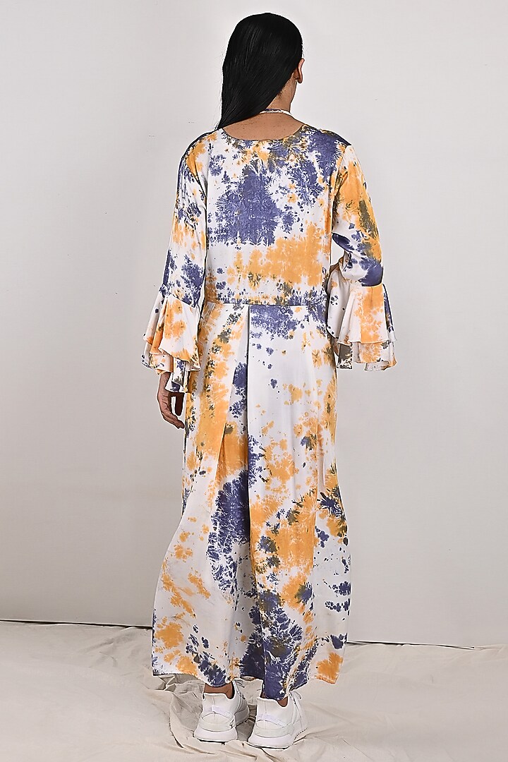 White Tie-Dyed Maxi Summer Dress With Neckpiece by Bohame at Pernia's Pop Up Shop