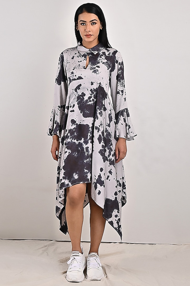 Light Grey Tie-Dyed Shirt Dress by Bohame at Pernia's Pop Up Shop