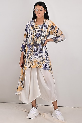Cream Tie-Dyed Dress With Off-White Underlayer by Bohame
