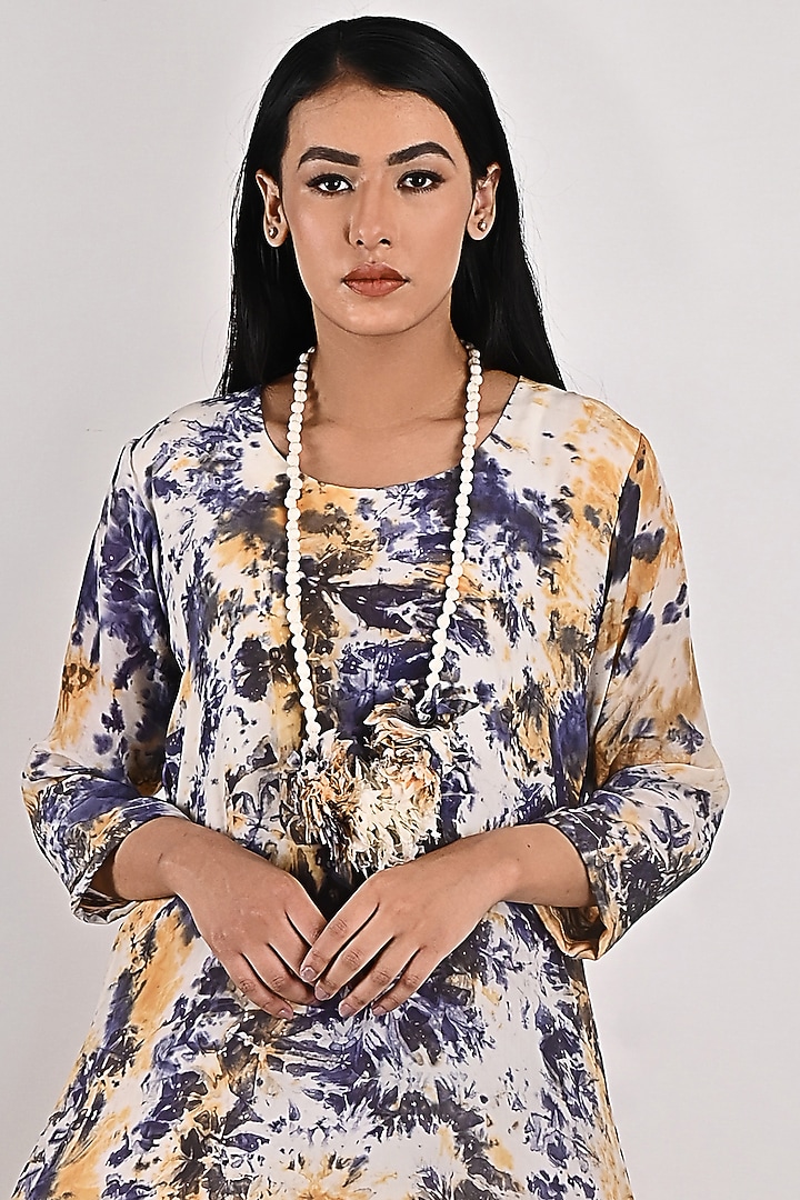 Cream Tie-Dyed Summer Dress With Off-White Underlayer by Bohame at Pernia's Pop Up Shop