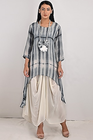 Grey Tie-Dyed Dress With Off-White Underlayer by Bohame