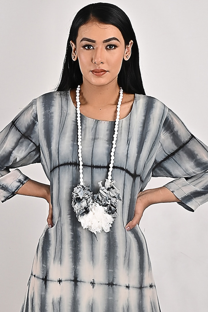 Grey Tie-Dyed Summer Dress With Off-White Underlayer by Bohame at Pernia's Pop Up Shop