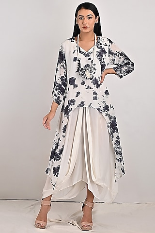 White Tie-Dyed Dress With Off-White Underlayer by Bohame