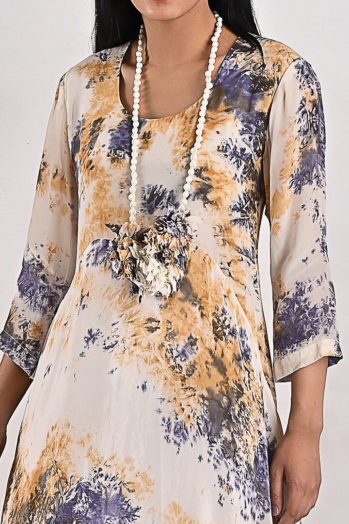 Cream Printed Summer Dress With Off-White Underlayer by Bohame at Pernia's Pop Up Shop
