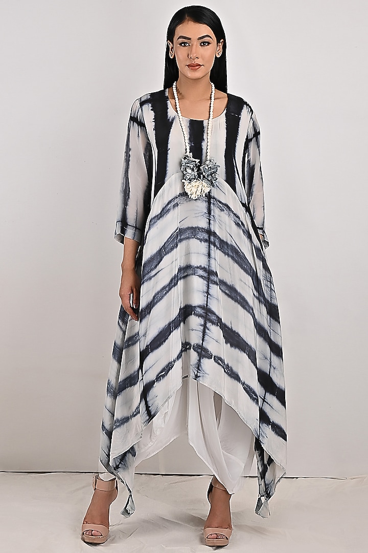 Light Grey Printed Dress With Off-White Underlayer by Bohame at Pernia's Pop Up Shop