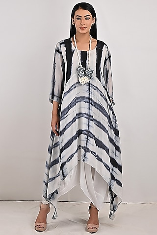Light Grey Printed Dress With Off-White Underlayer by Bohame