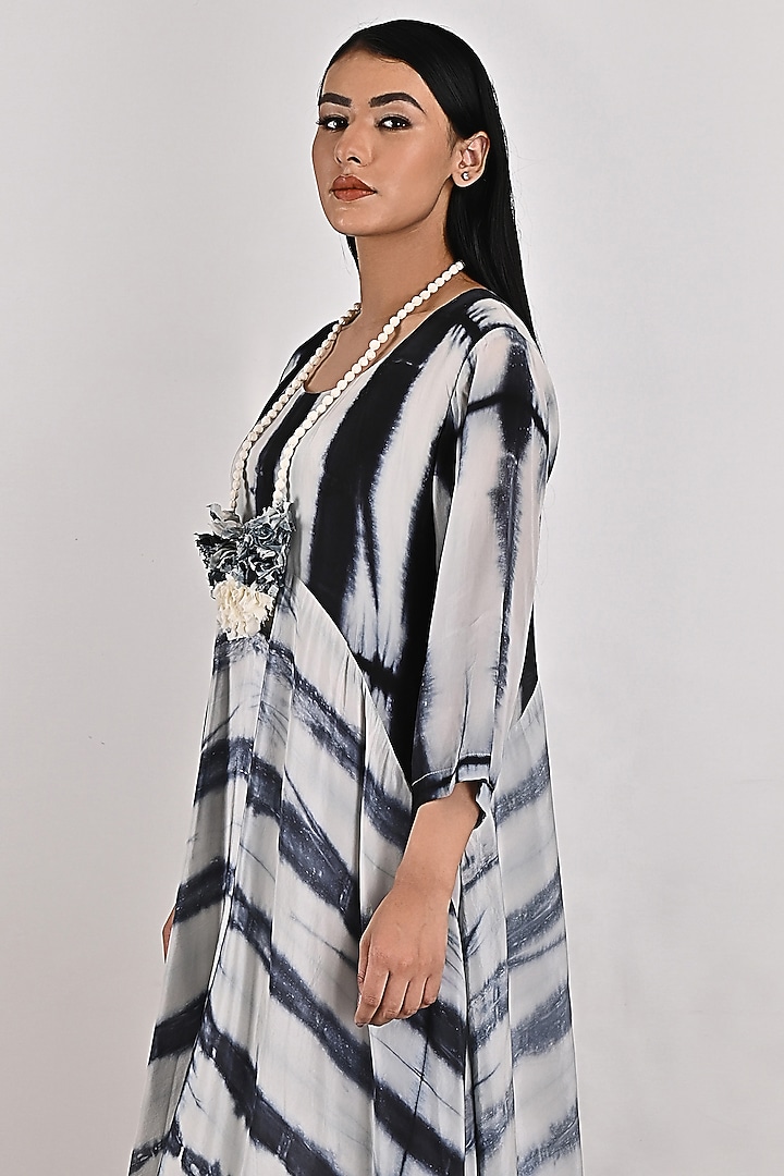 Light Grey Printed Summer Dress With Off-White Underlayer by Bohame at Pernia's Pop Up Shop
