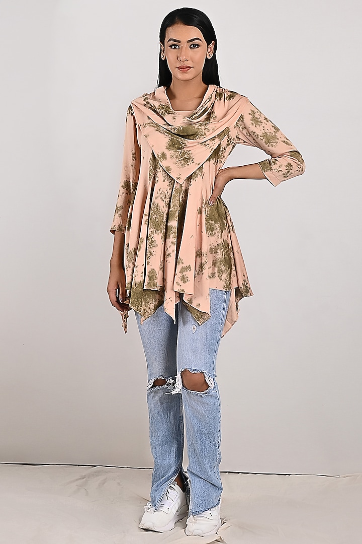 Beige Tie-Dyed Frilled Top by Bohame at Pernia's Pop Up Shop