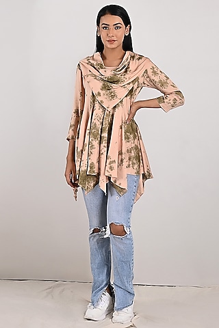 Beige Tie-Dyed Frilled Top by Bohame