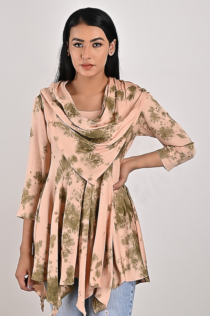 Beige Tie-Dyed Frilled Top by Bohame at Pernia's Pop Up Shop