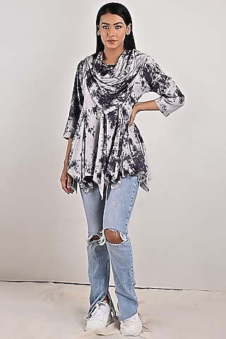 Light Grey Tie-Dyed Frilled Top by Bohame