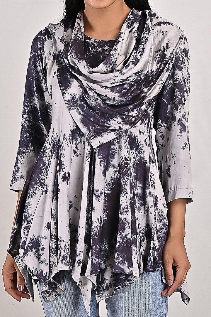Light Grey Tie-Dyed Frilled Top by Bohame at Pernia's Pop Up Shop