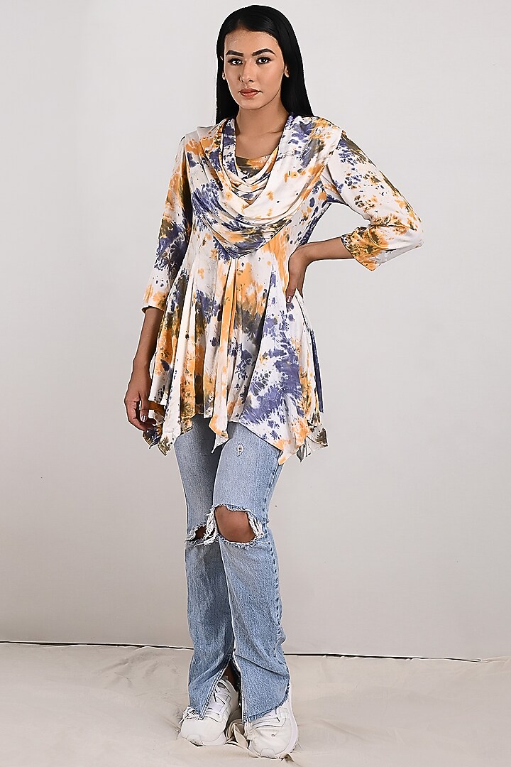 Cream Tie-Dyed Frilled Top by Bohame at Pernia's Pop Up Shop