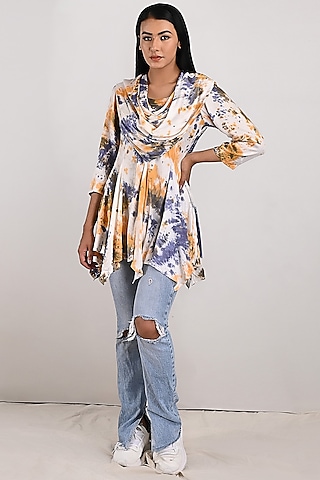 Cream Tie-Dyed Frilled Top by Bohame