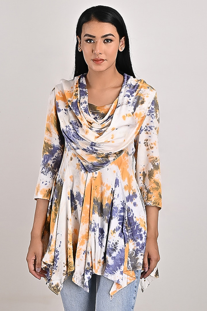 Cream Tie-Dyed Frilled Top by Bohame at Pernia's Pop Up Shop