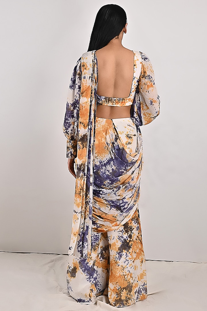 Cream Crepe Tie-Dye Printed Pant Party Wear Saree Set by Bohame at Pernia's Pop Up Shop
