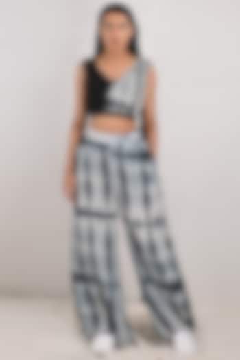 Light Grey Tie-Dyed Pant Set With Drape by Bohame