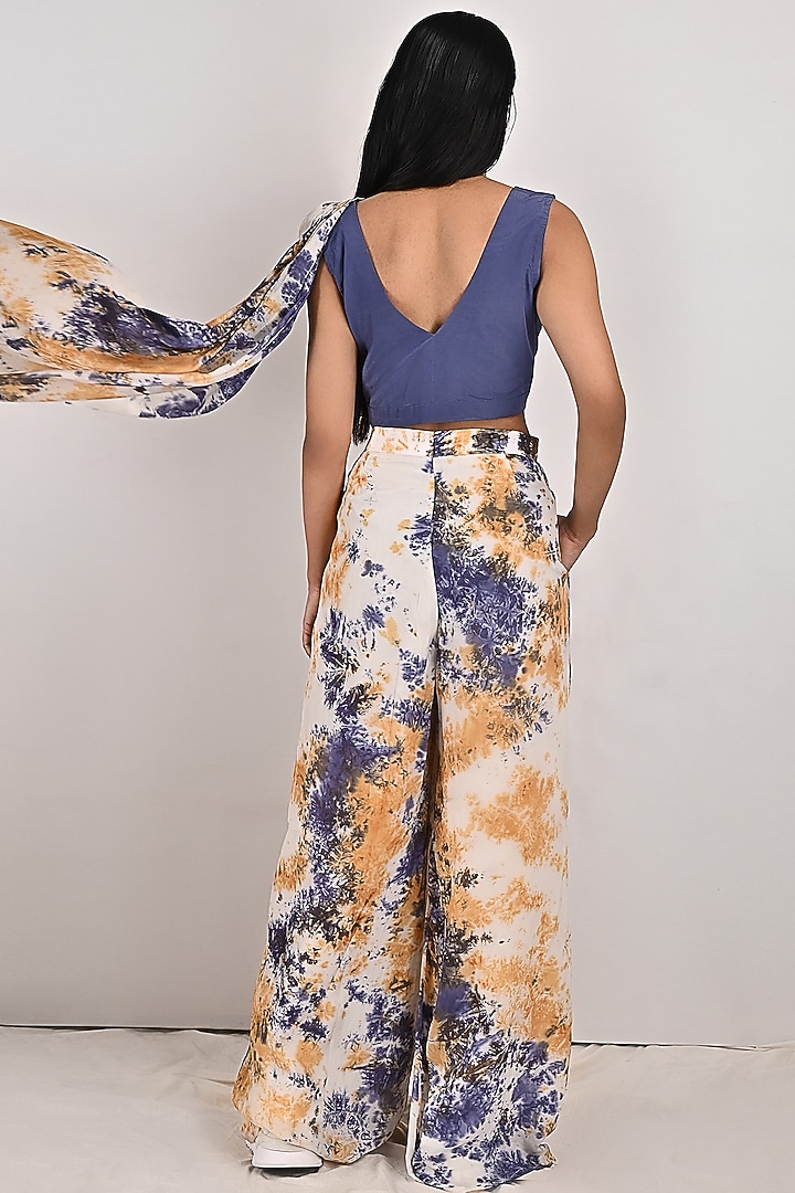 Cream Crepe Tie-Dye Printed Draped Pant Festive Saree Set by Bohame at Pernia's Pop Up Shop