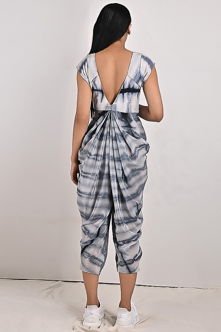 Light Grey Tie-Dyed Draped Jumpsuit by Bohame at Pernia's Pop Up Shop