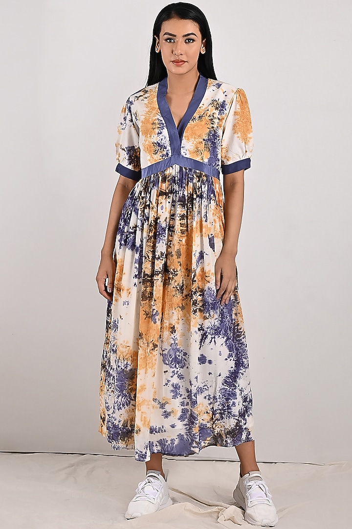 Cream Tie-Dye Midi Summer Dress by Bohame at Pernia's Pop Up Shop