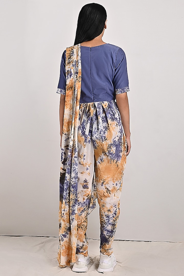 Cream & Blue Tie-Dye Draped Jumpsuit by Bohame at Pernia's Pop Up Shop