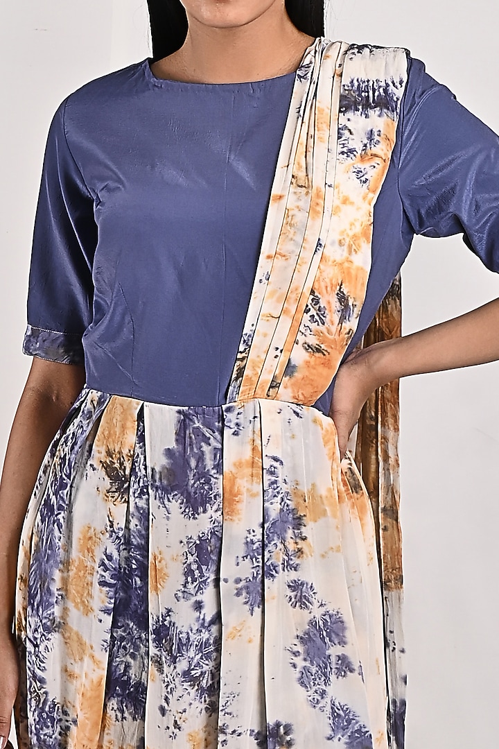 Cream & Blue Tie-Dye Draped Jumpsuit by Bohame at Pernia's Pop Up Shop
